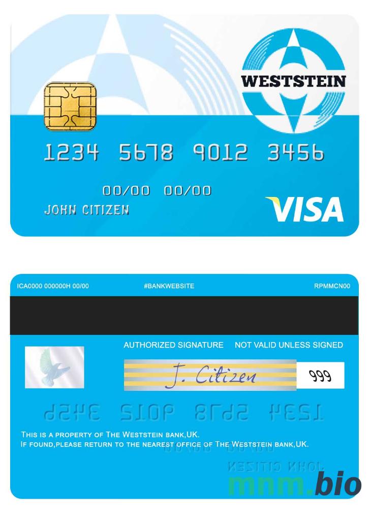 UK Weststein bank przykład karty visa w formacie PSD
